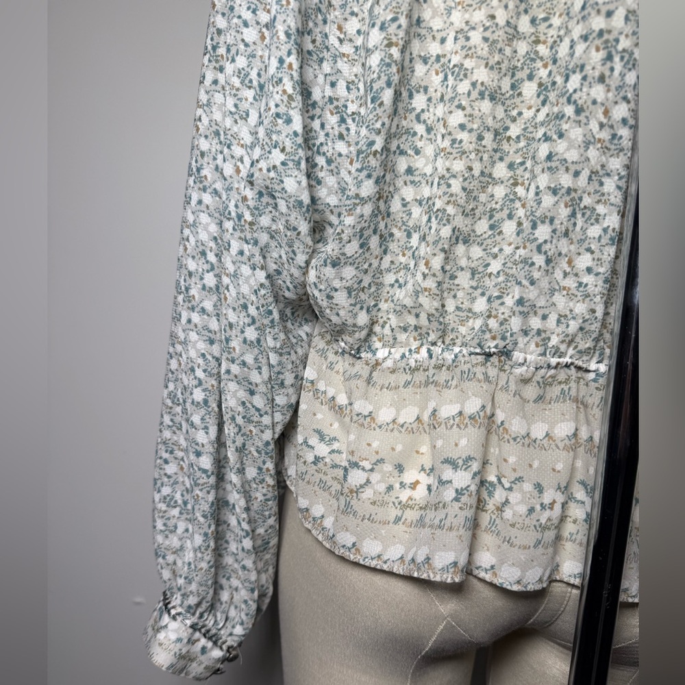 Free People Cream & Sage Floral Peplum Blouse - Picture 3 of 4
